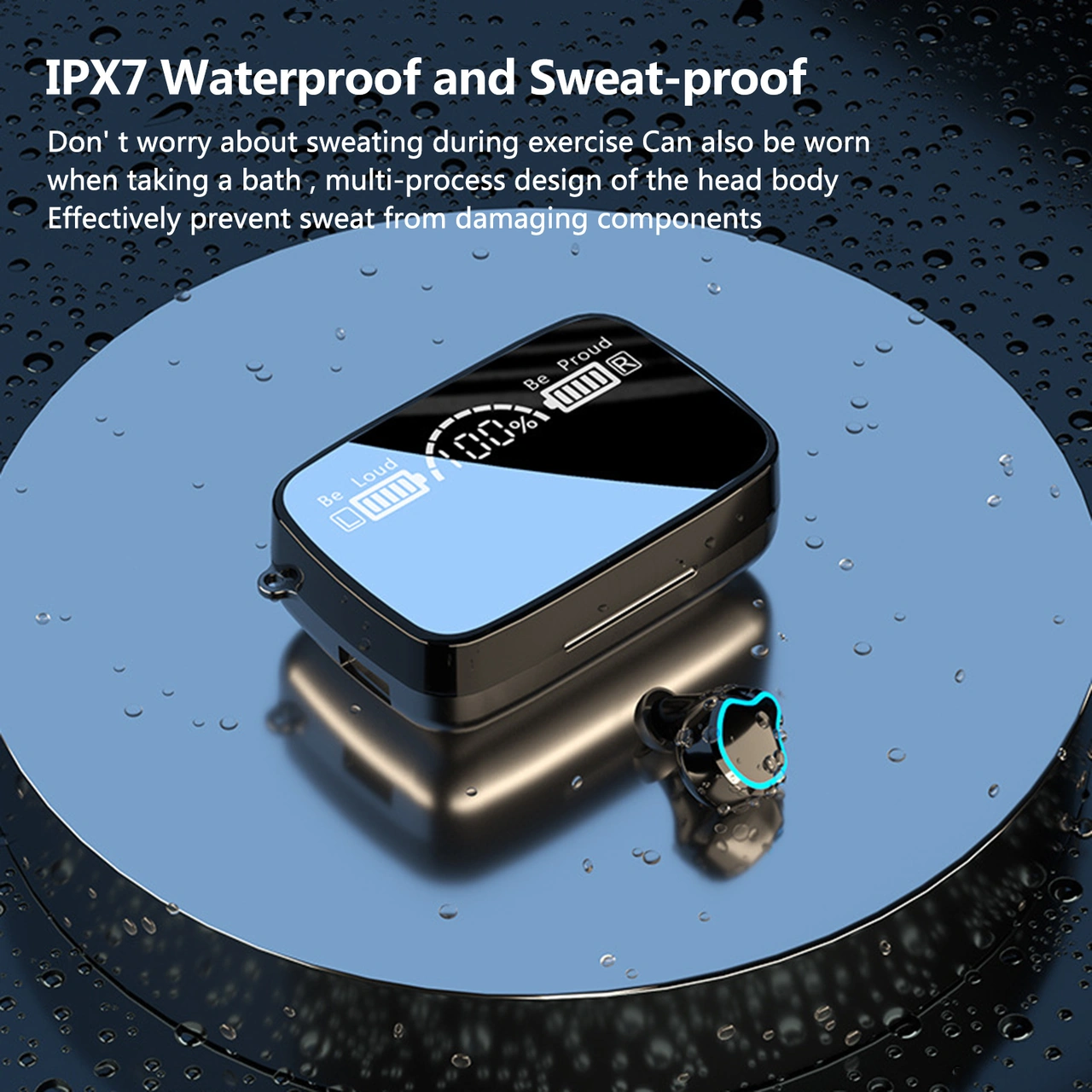 Moveevo M9 Bluetooth 5.1 Kulaklıklar - Ipx7 Su Geçirmez, Dokunmatik Kontrol, Hifi Ses, Led Sayısal Göstergeli Yükleme Kutusu, Spor İçin Uygun, Siyah