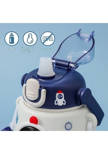 Skycity Uzaylı Desenli 850ml Termos Bardak, Pipetli Su Kâsesi, Yıldızlı Mavi Büyük Kupa + Sticker + 3d Yapıştırıcı MAvi