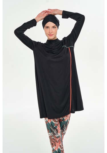 Likralı Tam Kapalı Tesettür Mayo Taytı Desenli 3126 Siyah Siyah02 Siyah