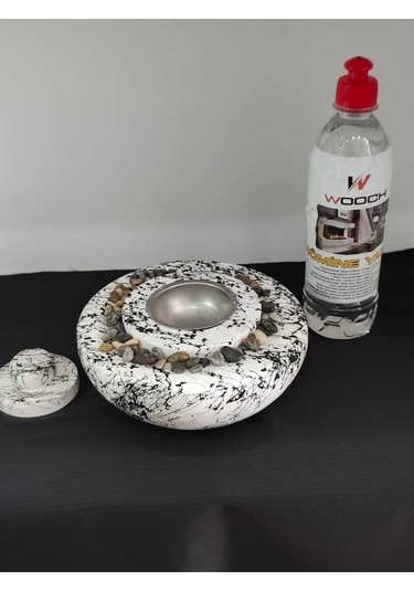 Dekoratif Masa Üstü Yuvarlak Ateş Çukuru Taş Şömine-500 Ml Yakıt Hediyeli - Siyah Mermer