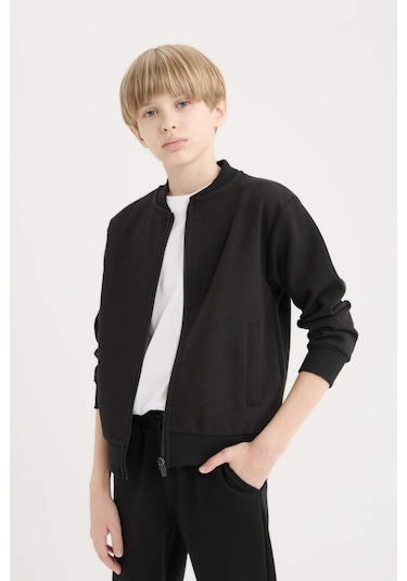 DeFacto Erkek Çocuk Kolej Yaka Fermuarlı Cepli Bomber Hırka D2803A825SPBK81