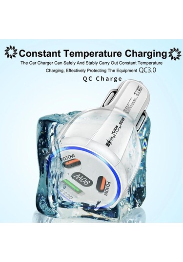 90w Araç Şarj Cihazı Pd Qc3.0 Usb Tip-c Hızlı Araç Şarjı Telefon Adaptörü İphone 14 15 Pro/max Samsung Huawei Xiaomi İçin Arabada Black