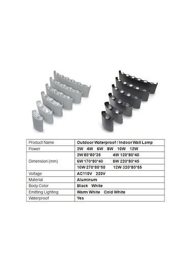 Siyah Ip65 Led Duvar Lambası Ac86-265 Kapalı Yatak Odası Oturma Odası Merdiven Duvar Lambası 6w/beyaz Işık Beyaz