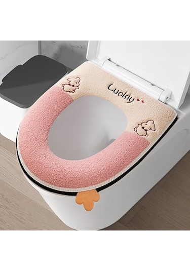 Yeşil Klozet Kapağı Kalınlaşmış Yumuşak Şanslı Karikatür Tavşan Fermuar Kapatma Su Geçirmez Dört Mevsim Evrensel Banyo Klozet Isıtıcı Yastık Pedi