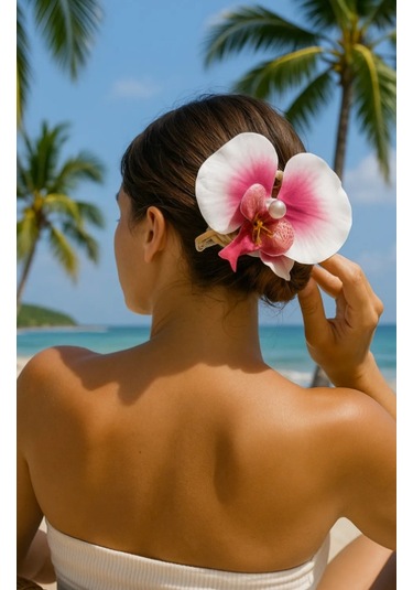 Orkide Saç Tokası Buketi - 6 Adet İncili Çift Taraflı Büyük Boy Mandal Toka - Karışık Renk Gelecektir - Hediyelik Çok Renkli