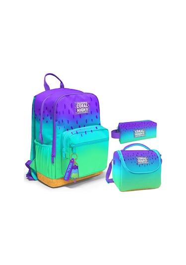 Coral High Üçlü İlk ve Ortaokul Okul Çanta Seti - Mor Lila Renk Geçişli - Kız Çocuk