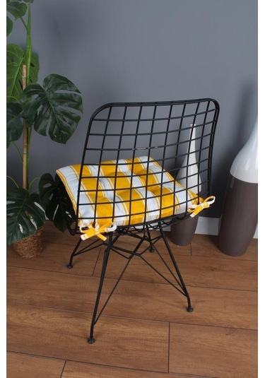 Altınpamuk Altınpamuk Beta Pofidik Sarı Beyaz Sandalye Minderi Bağcıklı 40X4