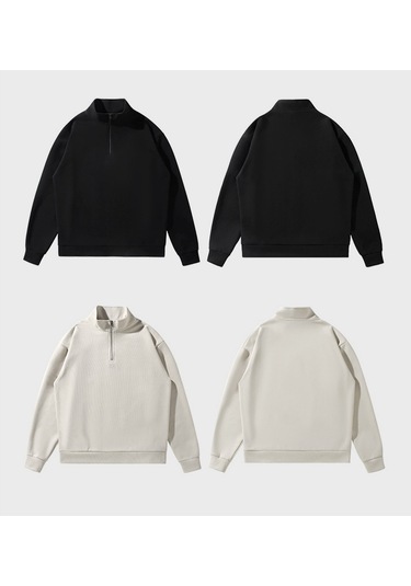 Balıkçı Yaka Yarım Fermuarlı Bol Günlük Erkek Sweatshirt'ü Beyaz