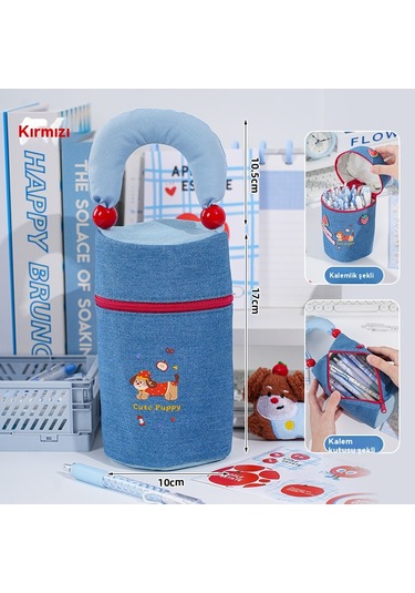 Yeni Dachshund Büyük Kapasiteli Kalemlik Kırmızı Kırmızı