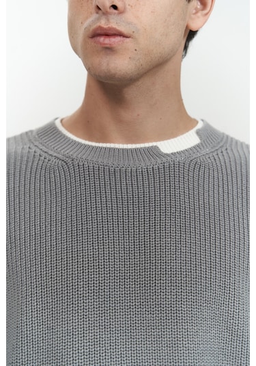 Carter Çift Yaka Detaylı Gri Erkek Triko Kazak Gri