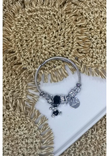 Allmisse Siyah Renk Ayıcık Charmlı Çelik Bileklik