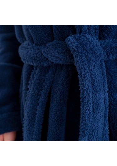 Uzun Welsoft Kapüşonlu Kadın Sabahlık Lacivert