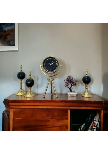 Gold Metal Ofis Salon Otel Ayaklı Masa Saati 45 Cm M24