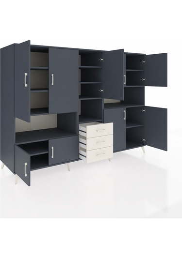 Kronos Dolap 13 Raflı 3 Çekmeceli 9 Kapaklı 220x59x163 Antrasit-a Antrasit-antrasit/aytaşı