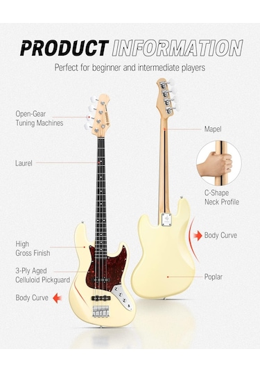 Donner Dpb-510r Jb-style Bas Gitar Vintage White