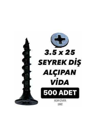 500 ADET 3.5X25 SEYREK DİŞ VİDA ALÇIPAN SIVA VİDASI