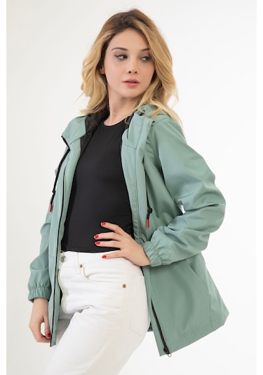 Riverstorm Kadın Mint Yeşil Kapüşonlu Su Geçirmez Ve Rüzgara Dayanıklı İçi Astarlı Cepli Yağmurluk - Rüzgarlık Mint Yeşil Mint Yeşili