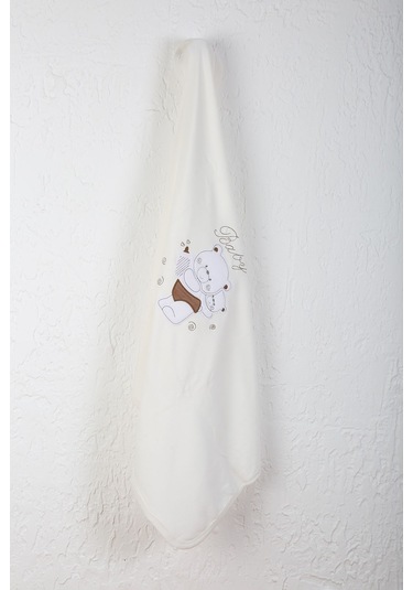 %100 Pamuklu Yenidoğan Çift Katlı Penye Bebek Battaniyesi Sb 513 Krem Krem