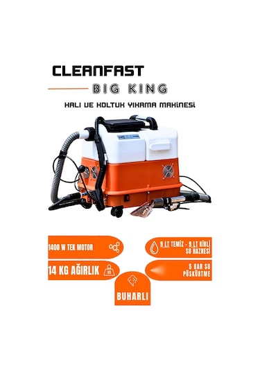 Cleanfast Big King Tek Motorlu Buharlı Koltuk Halı Yıkama Makinesi