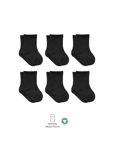 Bistyle 6'lı Penye Düz Soket Çorap Bs6008 Siyah 001