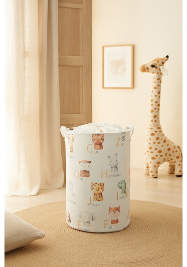 Ocean Home Textile Çocuk Odası Ağzı Büzgülü Sevimli Hayvanlar Oyuncak Sepeti 36 x 48 cm