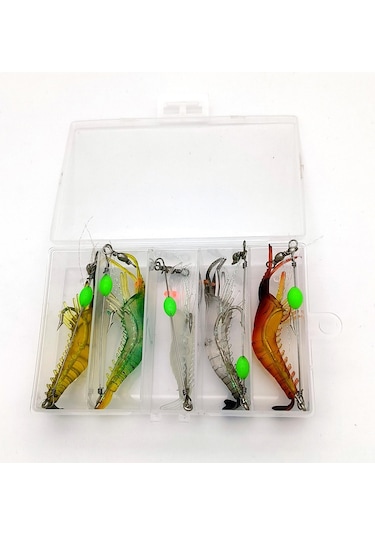 Valkyrie Fosforlu Gerçekçi Silikon Karides Balık Yemi 5 Adet Kutulu - 7.5 CM - 5.5 GR