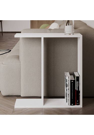 Lotus Modern Yan Sehpa Kitaplıklı Ve Dekoratif Tasarım Beyaz