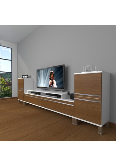Decoraktiv Ekoflex On2 Mdf Krom Ayaklı Tv Ünitesi Tv Sehpası Beyaz - Ceviz