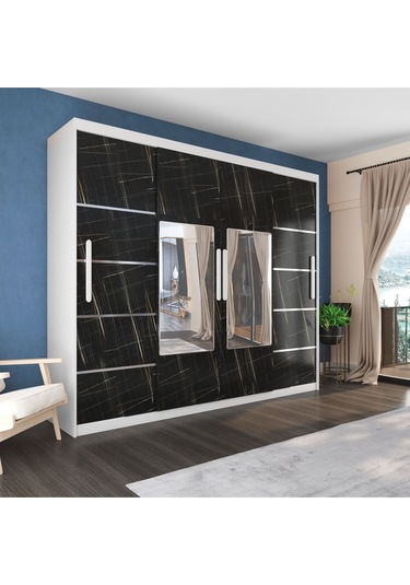 Sürgülü Gardırop Dört Kapaklı Aynalı 400/230 Parlak Beyaz Sonata Rengi