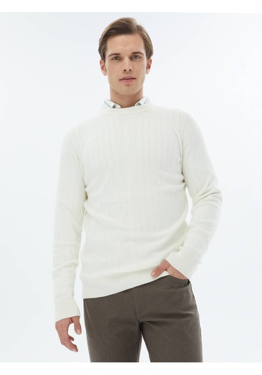 Kip Ekru Bisiklet Yaka Desenli Triko Çok Renkli