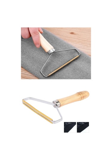 Ahşap Saplı Metal Kazak - Elbise - Halı Tüyü Temizleme Çift Taraflı Tüy Tiftik Toparlayıcı Renkli