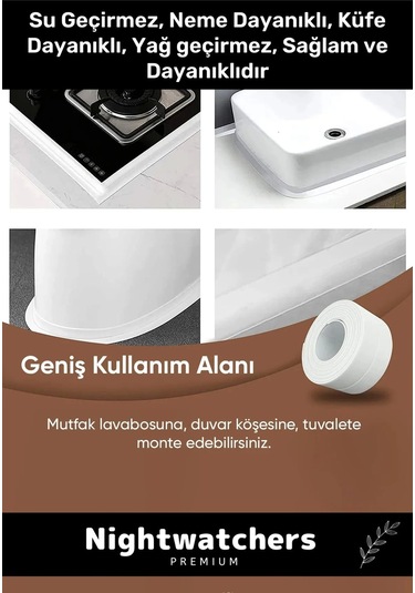 Deluxe Su Geçirmez Sızdırmaz Dayanıklı Lavabo Pvc Yağ Kenar Küf Önleyici 3.2m 1 Adet İzolasyon Bant