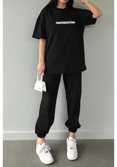 Thatssofetch T-shirt Eşofman Altı Jogger - Siyah Baskı Alt Üst Eşofman Takımı Oversize Bisiklet Yak Karasiyah Thatssofetch T-shirt Eşofman Altı Jogger - Siyah Baskı Alt Üst Eşofman Takımı Oversize Bisiklet Yak Karasiyah