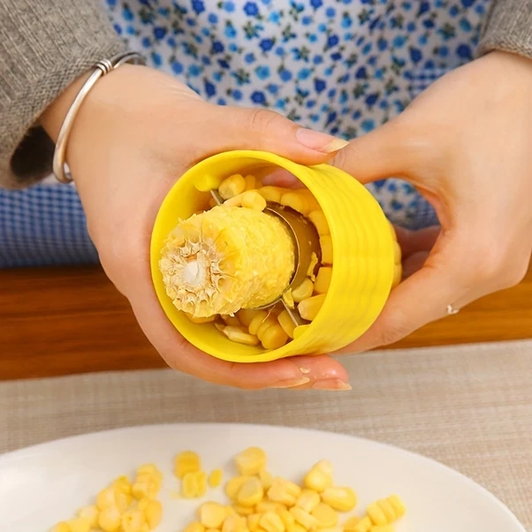 Gateesat Sarı Paslanmaz Çelik Mısır Ayıklayıcı - Ergonomik Mutfak Aleti, Pratik Mısır Temizleyici Sarı