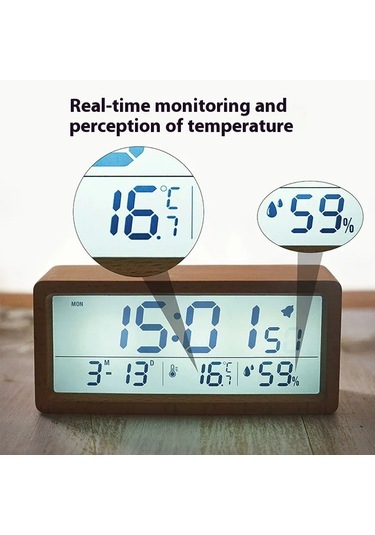 Sıcaklık Nem Göstergesi İle Yeni Ahşap Saat 1906 Tasarım Gece