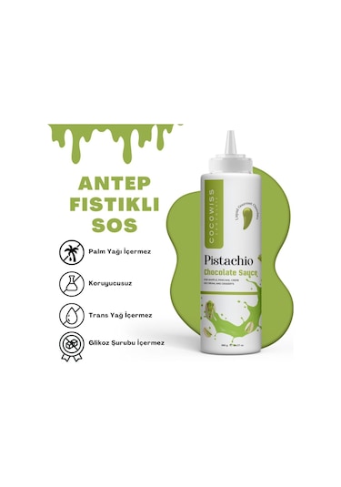 Cocowiss Chocolate Antep Fıstık Aromalı Waffle Çikolata Sos 300 G