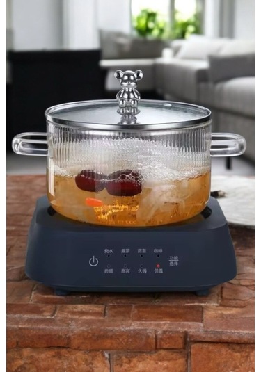 Morponi Borosilikat Cam Metal Çerçeveli Cam Kapaklı Ayıcık Figürlü 2000 Ml Cam Tencere Şeffaf