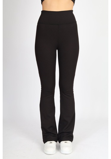 Soft&Basic Kadın Kaşkorse Raporlu Toparlayıcı İspanyol Paça Siyah Tayt Pantalon Siyah
