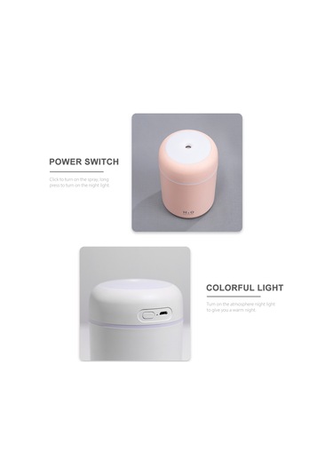 Kosona 300ml Usb Nano Sprey Oto Kapanır Renkli Işıklı Araç/ofis Ev Nemlendirici Gri