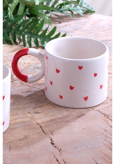 Hearts Seramik Kupa Fincan Bardak Mug Double Türk Kahve Fincanı 2 Adet