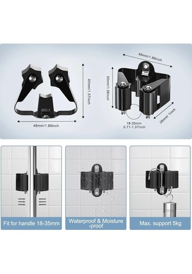 Novahub Çok Amaçlı Kancalar Duvara Monte Banyo Organizatör Süpürge Tutucu 6 Adet Siyah Kancalı Askılık Siyah