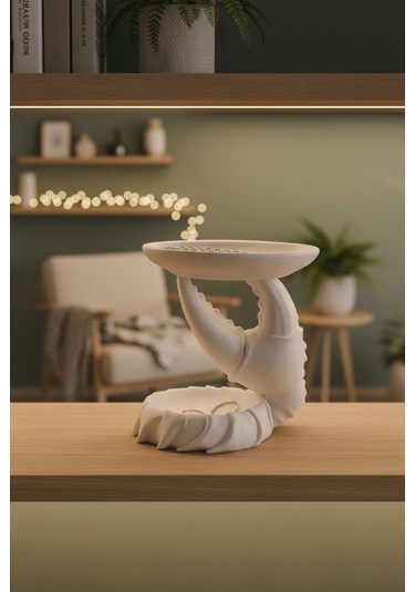 Oxyteez Yengeç Figürlü Dekoratif Sunumluk Beyaz Renk Reçine Tasarım Ev Ve Ofis Dekorasyonu