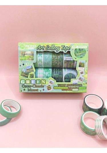 Art Vintage Washi Tape Bant Yapışkanlı Maskeleme Kağıdı Desenli Bant 12'li - Yeşil Claude Monet Tabloları 1