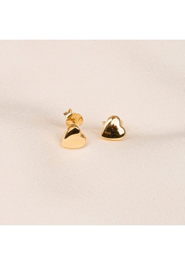 Altın Küpe - 14 Ayar Altın Minimal Kalp Figürlü Küpe Sarı