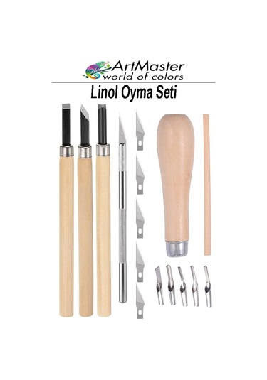 Linol Oyma Seti Ve Kretuar Seti 16 Parça 1 Paket Linol Oyma Kesme Bıçak Seti Bıçaklı Linolyum Baskı Ahşap Saplı
