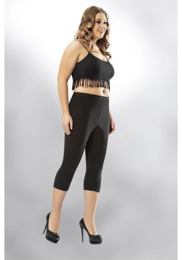 Kadın Düz Capri Tayt Battal SiYAH