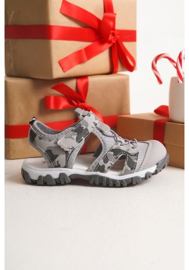 Çinçon Günlük Ortopedik Erkek Çocuk Sandalet Ayakkabı Füme