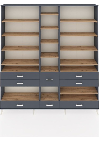 Arges Dolap 19 Raflı 8 Çekmeceli 220x30x243 Antrasit-çam/antrasit Atlas Çam/antrasıt