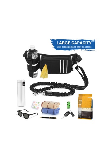 Geeksen Eller Serbest Köpek Tasması Bel Çantası Geri Çekilebilir Bungee'li Yansıtıcı Bel Çantası Kaka Torbası Dağıtıcı Kese Eğitim Yürüyüş Koşu Ve Evcil Hayvanınız İçin Ayarlanabilir Bel Kemeri