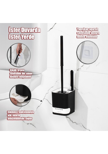 Porsima 2038 Pratik Tuvalet Fırçalığı Banyo Tuvalet Fırçası Siyah